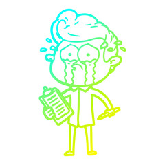 cold gradient line drawing cartoon crying man