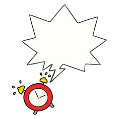 cartoon ringing alarm clock and speech bubble