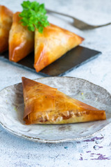 Chicken samosas with almond and apricot - asian snack idea