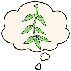 cartoon leaves and thought bubble in comic book style