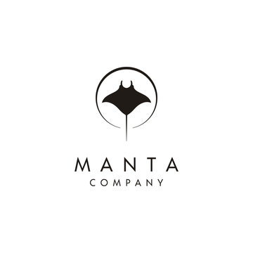 Silhouette of Tropical Black Manta Ray Fish Sea Life logo design