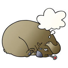 cartoon bear with a sore head and thought bubble in smooth gradient style