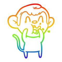 rainbow gradient line drawing crazy cartoon monkey