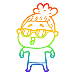 rainbow gradient line drawing cartoon happy woman wearing spectacles