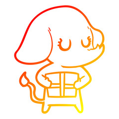 warm gradient line drawing cute cartoon elephant with gift