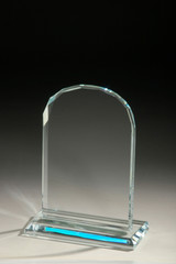 Transparent blank glass trophy award.