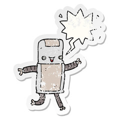 cartoon robot and speech bubble distressed sticker