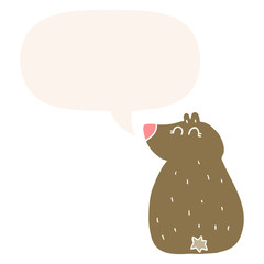 cute cartoon bear and speech bubble in retro style