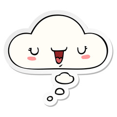 cute happy face cartoon and thought bubble as a printed sticker