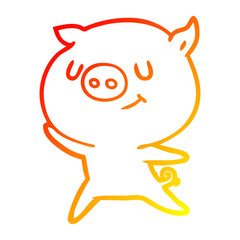 warm gradient line drawing happy cartoon pig