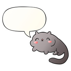 cartoon cat and speech bubble in smooth gradient style