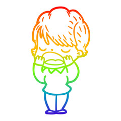 rainbow gradient line drawing cartoon woman talking