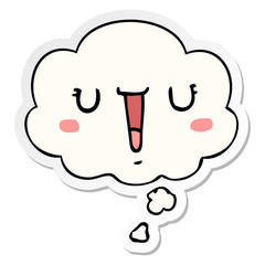 happy cartoon face and thought bubble as a printed sticker