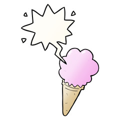 cartoon ice cream and speech bubble in smooth gradient style