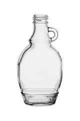 Empty glass small bottle with the handle sideways. Isolated on a white background