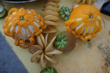 close up of fun slice and cut fruits by a special tool