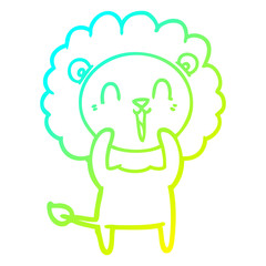 cold gradient line drawing laughing lion cartoon