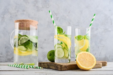 Jug and two glasses with infused water