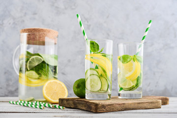 Jug and two glasses with infused water