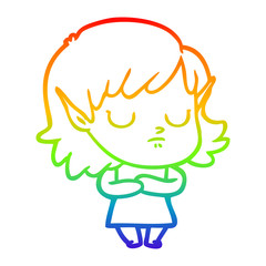 rainbow gradient line drawing cartoon elf girl