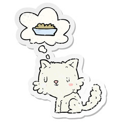 cartoon cat and food and thought bubble as a distressed worn sticker