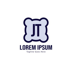 Initial JT logo template with modern frame. Minimalist JT letter logo vector illustration