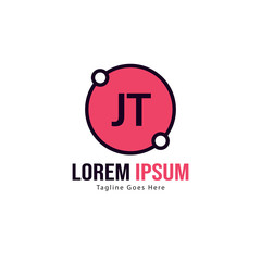 Initial JT logo template with modern frame. Minimalist JT letter logo vector illustration