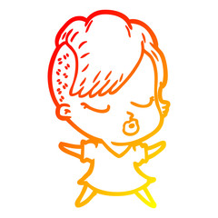 warm gradient line drawing cartoon pretty hipster girl