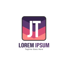 Initial JT logo template with modern frame. Minimalist JT letter logo vector illustration