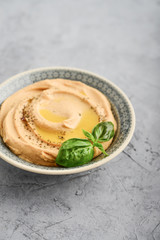 Bowls with different kinds hummus