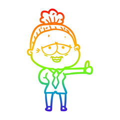 rainbow gradient line drawing cartoon happy old lady