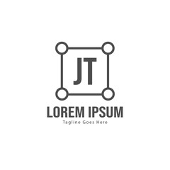 Initial JT logo template with modern frame. Minimalist JT letter logo vector illustration