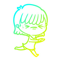 cold gradient line drawing annoyed cartoon girl