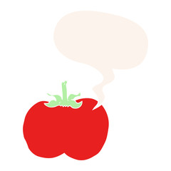 cartoon tomato and speech bubble in retro style