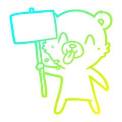 cold gradient line drawing rude cartoon bear with protest sign