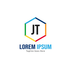 Initial JT logo template with modern frame. Minimalist JT letter logo vector illustration