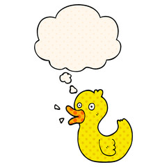 cartoon quacking duck and thought bubble in comic book style