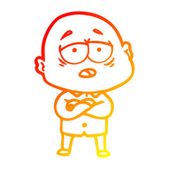 warm gradient line drawing cartoon tired bald man