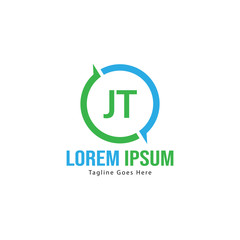 Initial JT logo template with modern frame. Minimalist JT letter logo vector illustration