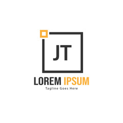 Initial JT logo template with modern frame. Minimalist JT letter logo vector illustration
