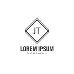 Initial JT logo template with modern frame. Minimalist JT letter logo vector illustration
