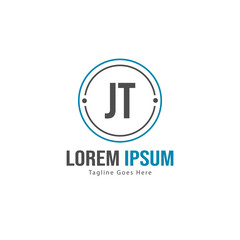 Initial JT logo template with modern frame. Minimalist JT letter logo vector illustration