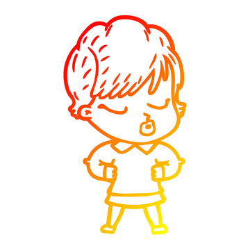 recommend clip art: warm gradient line drawing cartoon woman with eyes shut