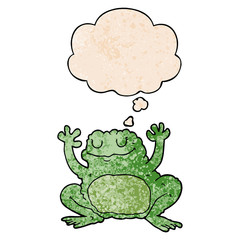 cartoon frog and thought bubble in grunge texture pattern style