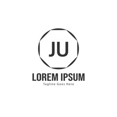 Initial JU logo template with modern frame. Minimalist JU letter logo vector illustration