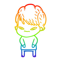rainbow gradient line drawing cartoon happy woman