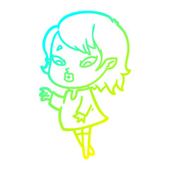 cold gradient line drawing cute cartoon vampire girl