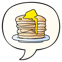 cartoon stack of pancakes and speech bubble in smooth gradient style
