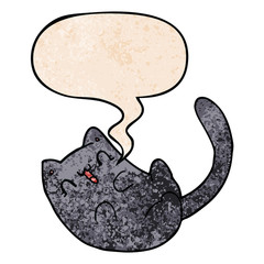 cartoon cat and speech bubble in retro texture style