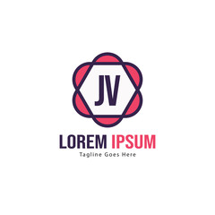 Initial JV logo template with modern frame. Minimalist JV letter logo vector illustration